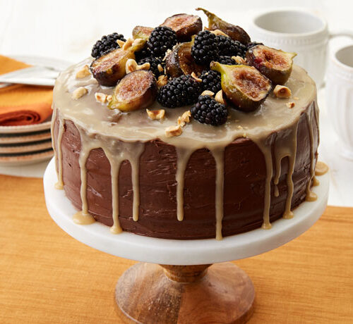 Gluten-Free Chocolate Cake with Fig, Hazelnut & Caramel Drizzle