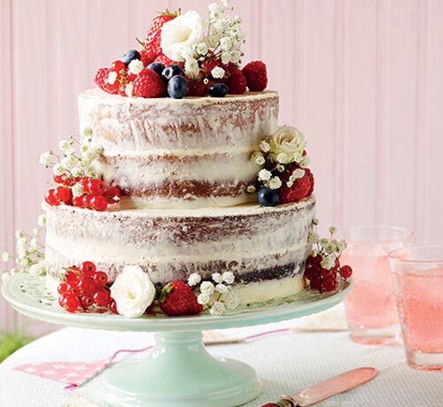 Vanilla Cake with Fresh Fruit and Flowers