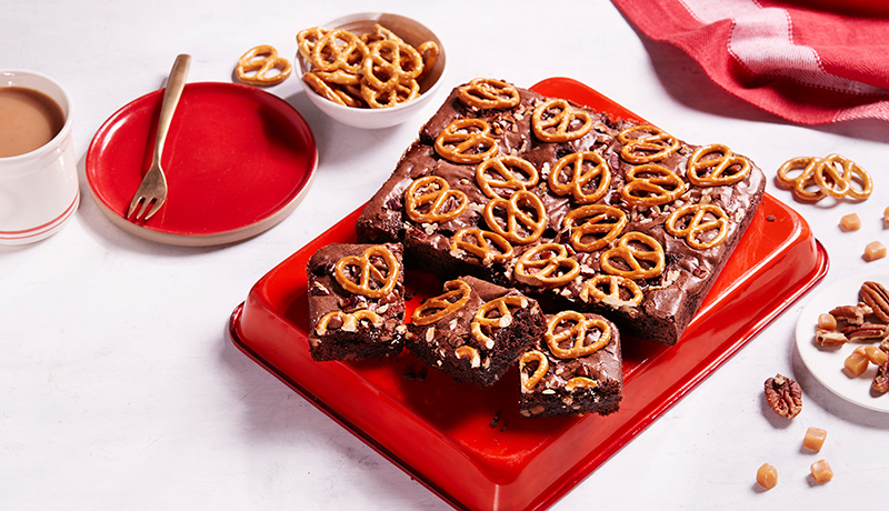 Salted Pretzel, Fudge and Pecan Brownies